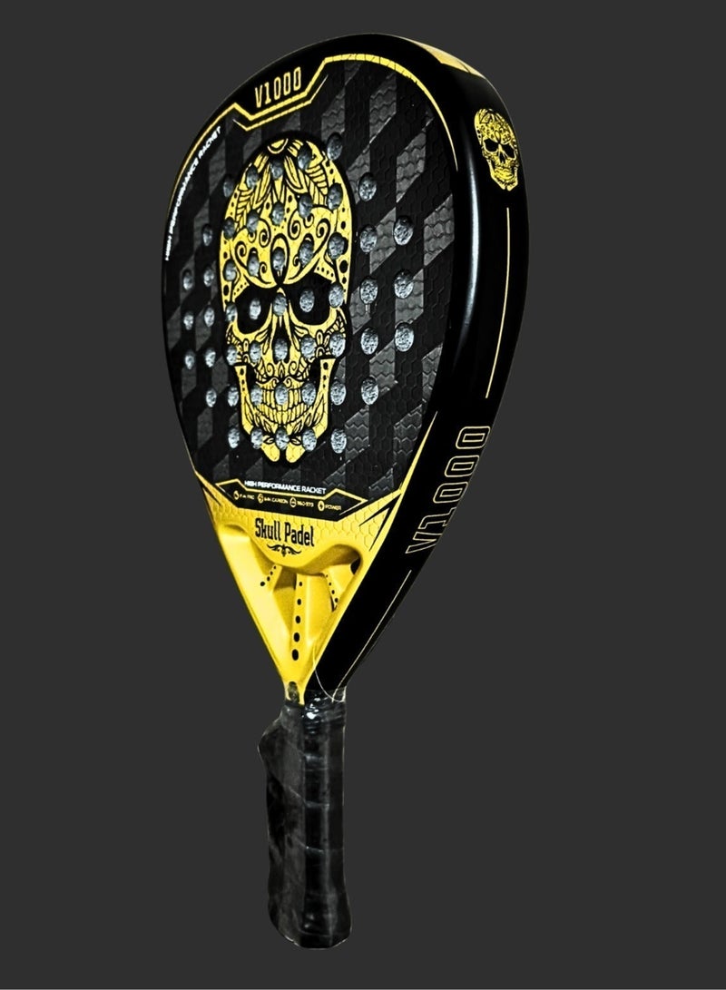 Skull Padel V1000 GOLD 24K CARBON with COVER & GRIP | For Advanced Players | PADEL RACKET - Image 2